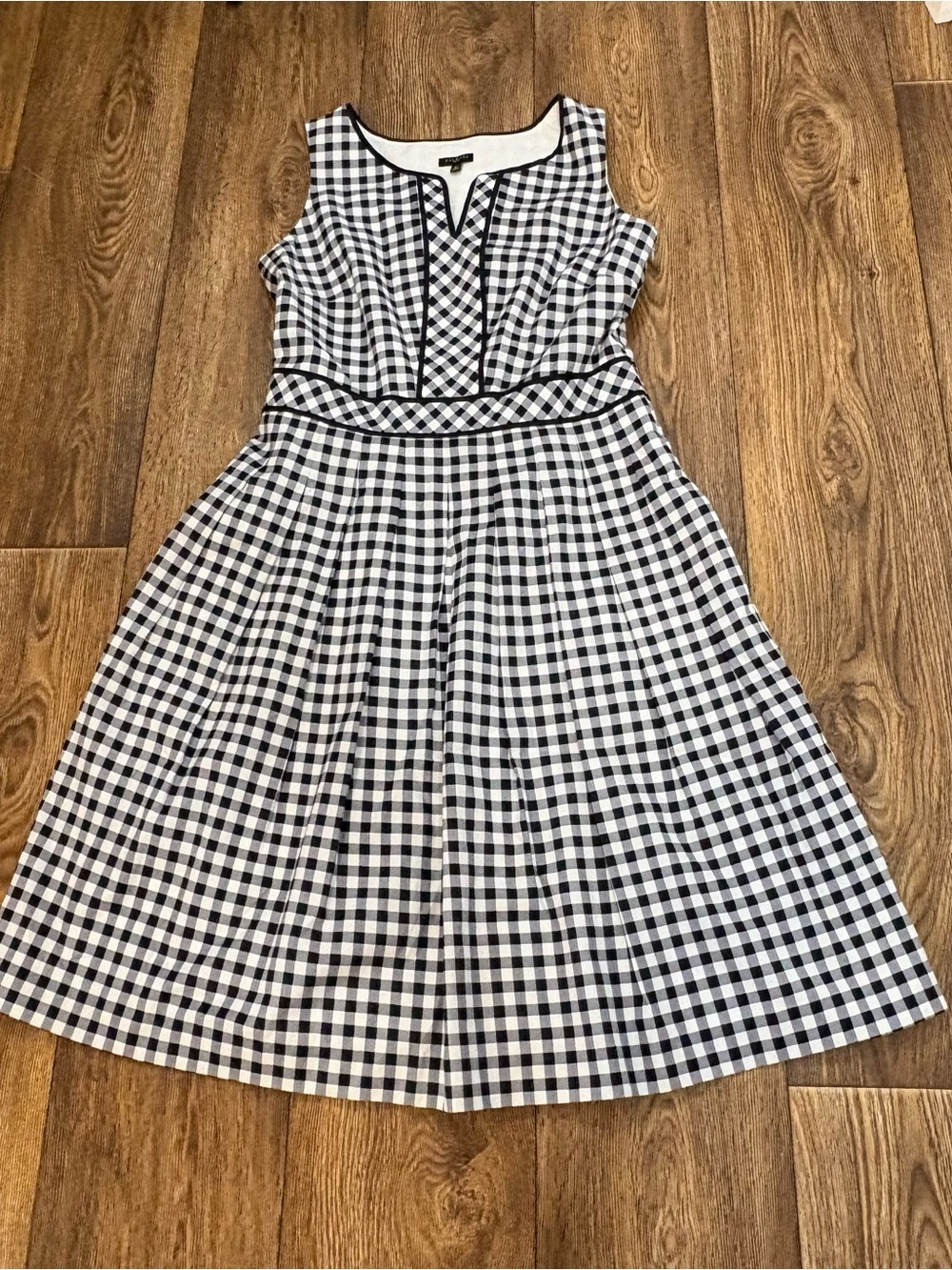 Talbots Petite 6P Navy Gingham Midi Fit & Flare Cotton Dress - Picture 4 of 8